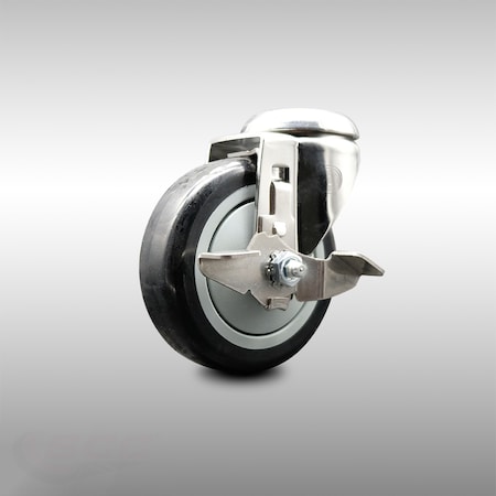 Service Caster 4 Inch 316SS Black Polyurethane Wheel Swivel Bolt Hole Caster with Brake SCC SCC-SS316BH20S414-PPUB-BLK-TLB